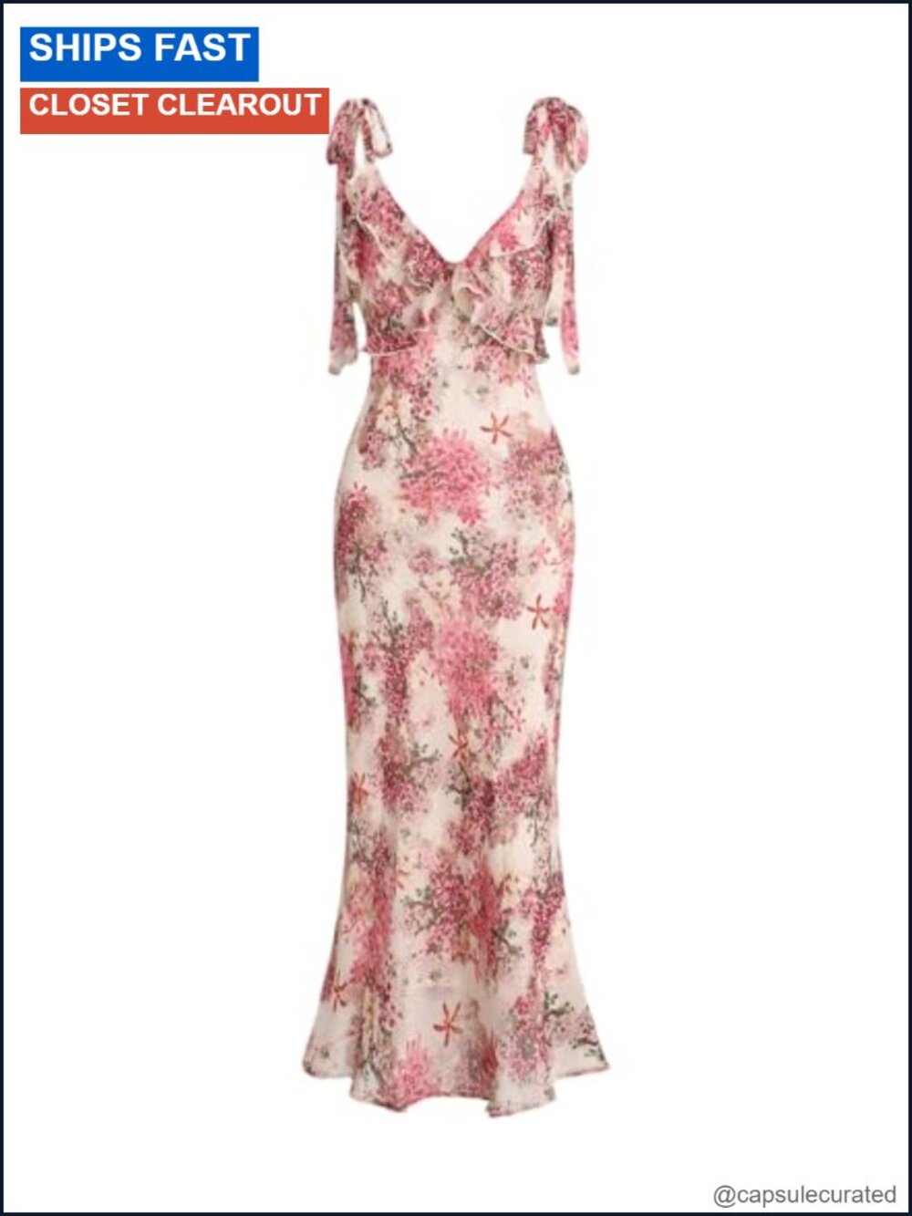 Polyester Spandex Midi Floral Dress - V-Neck Mermaid Silhouette for Wedding